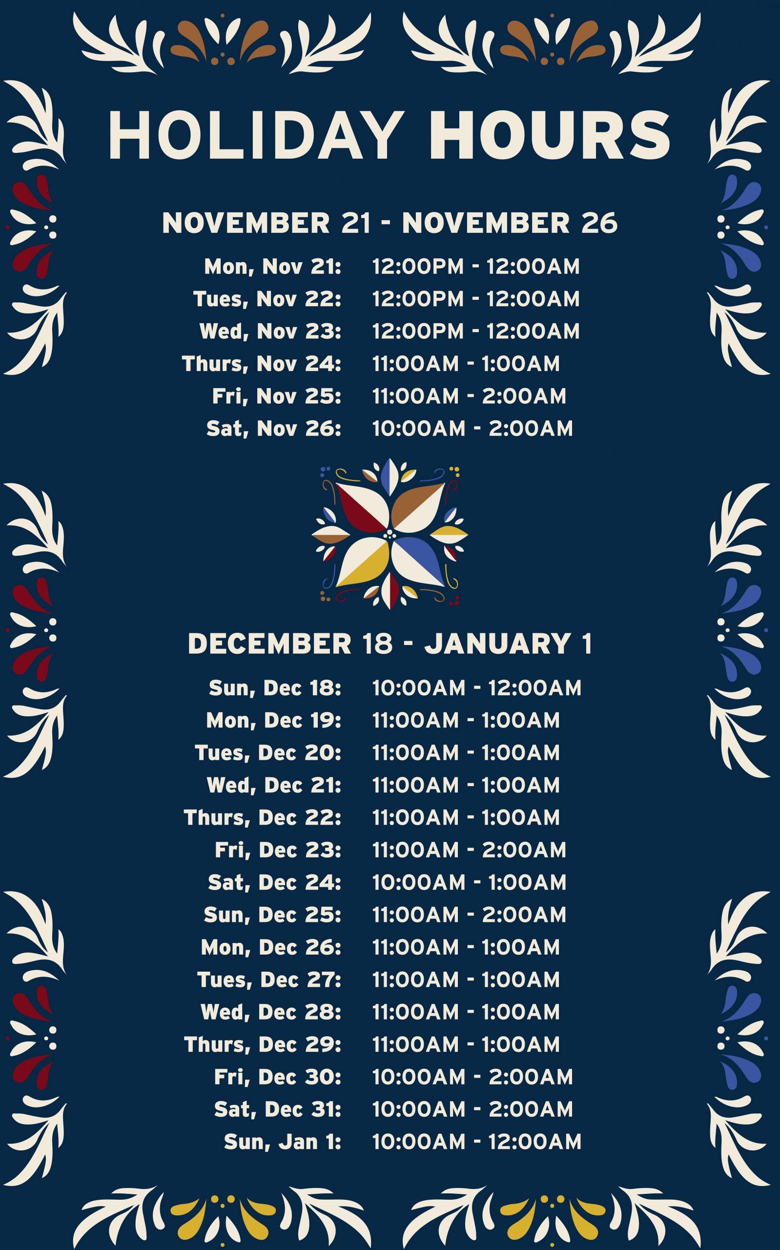 Coushatta Holiday Hours 2022
