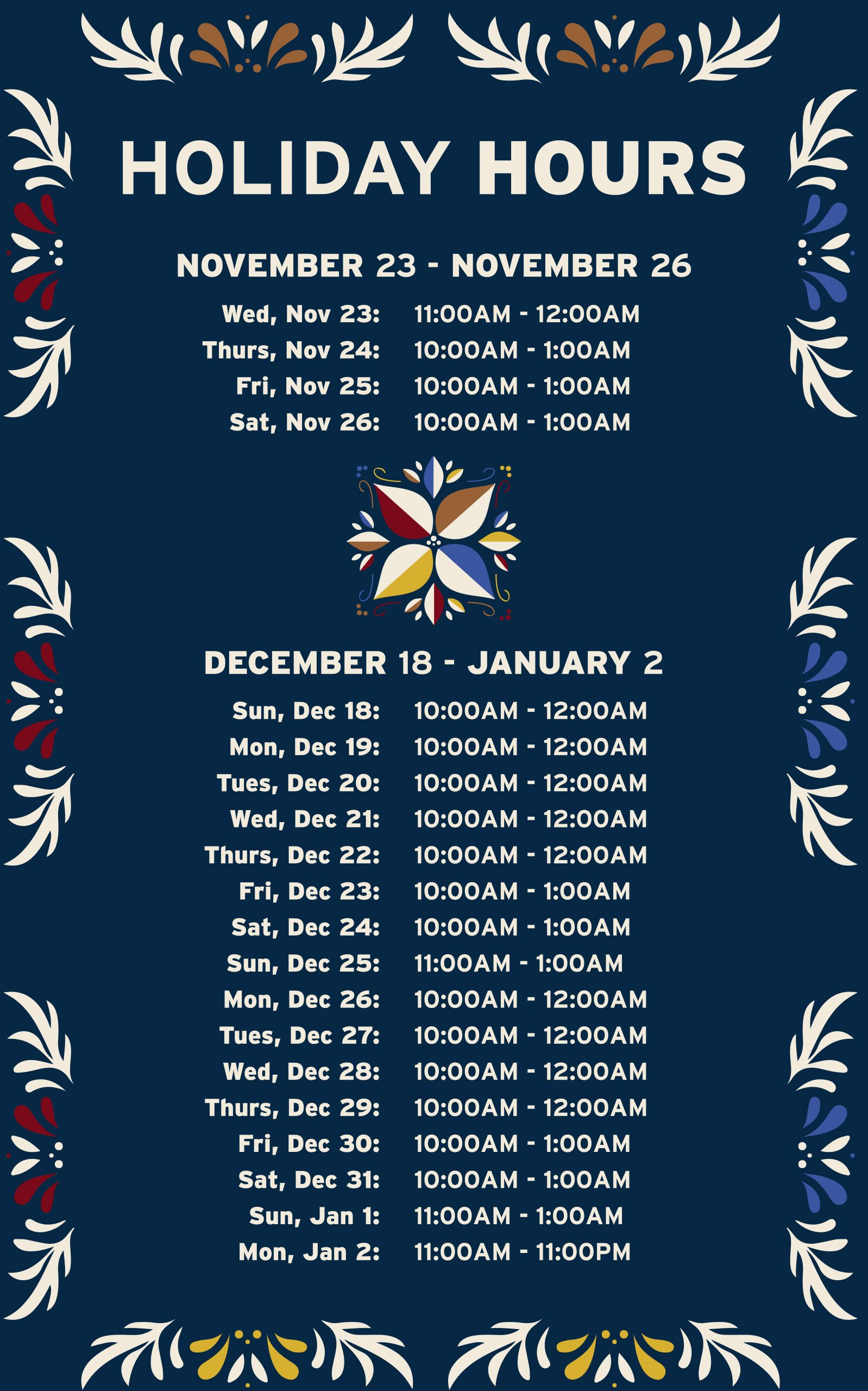 Red Rock Holiday Hours