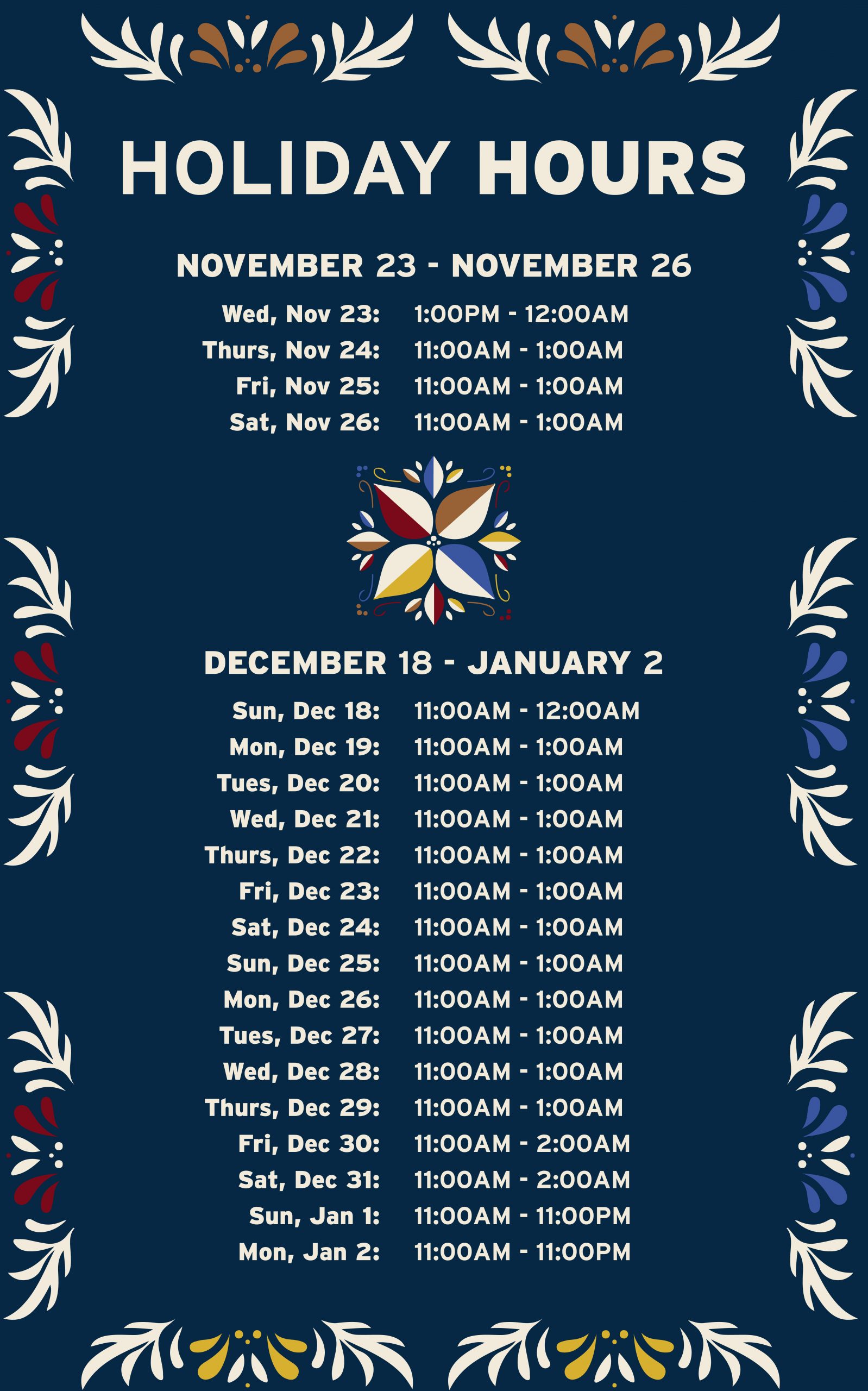 Soaring Eagle Holiday Hours 2022
