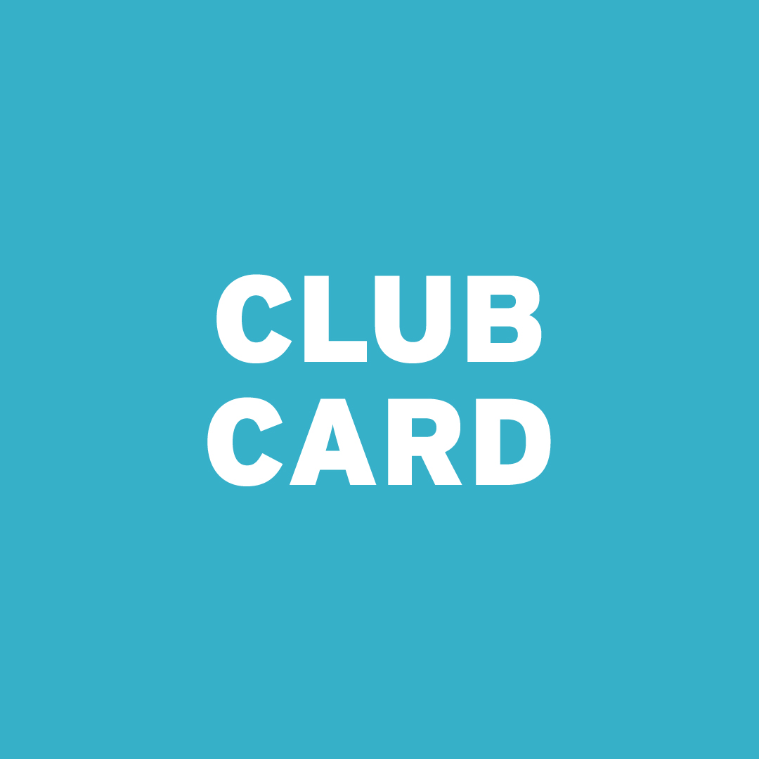 Text "Club Card" in bold white letters centered on a blue background, conveying a simple and professional tone.