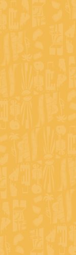 Seamless light orange pattern on a darker orange background featuring tropical motifs like palm trees and suitcases, evoking a warm, vacation vibe.